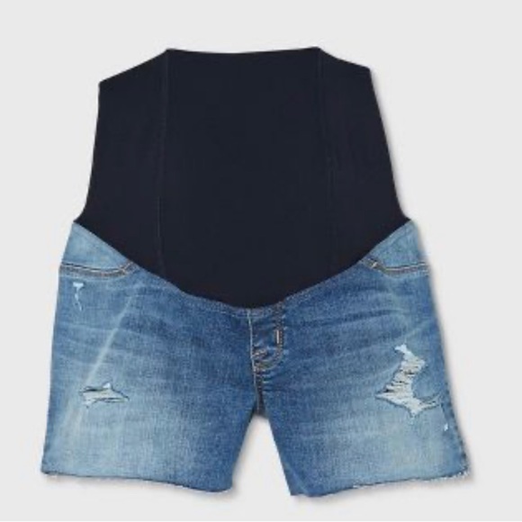 Isabel Maternity by Ingrid & Isabel Pants - Over Belly Destruction Midi Maternity Jean Short Medium Denim Wash (Isabel mat.)